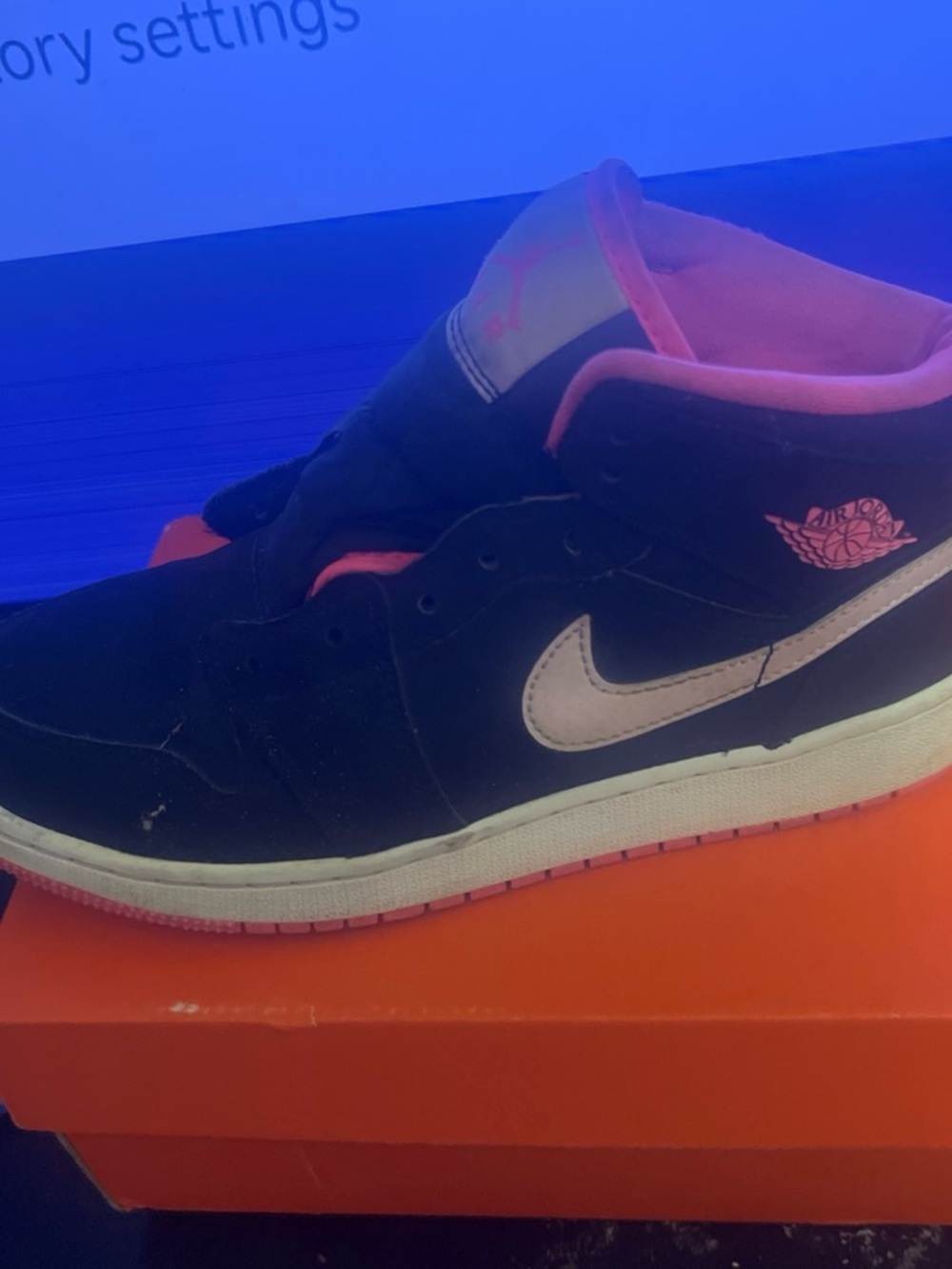 Jordan Women's Black and Pink High-Top Sneakers with White Swoosh